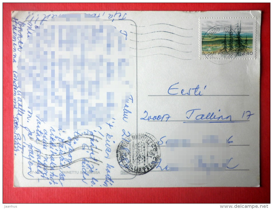 illustration - small bridge - poem - 27-6020 - Finland - sent from Finland Turku to Estonia USSR 1988 - JH Postcards
