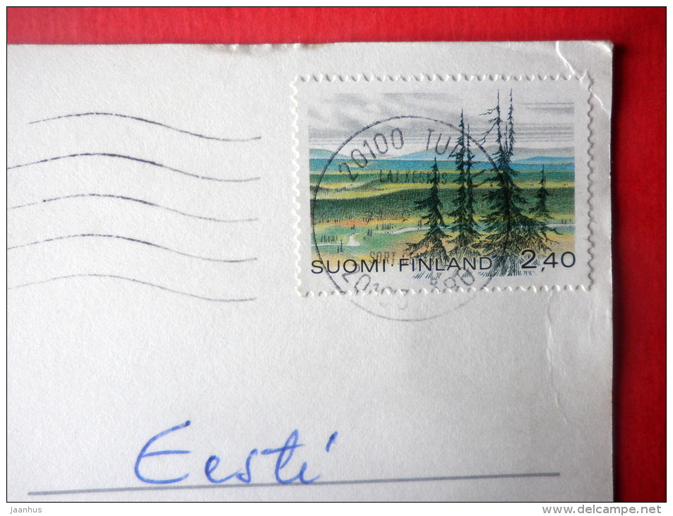 illustration - small bridge - poem - 27-6020 - Finland - sent from Finland Turku to Estonia USSR 1988 - JH Postcards