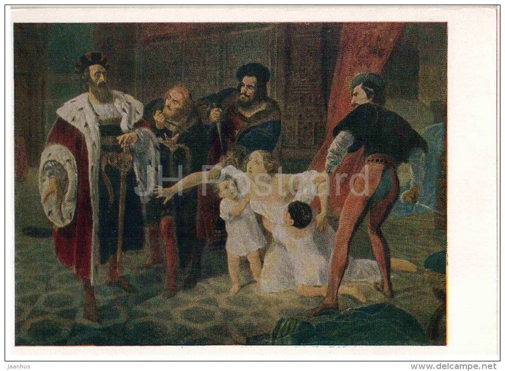 painting by K. Bryullov - Death of Inessa de Castro , 1834 - russian art - unused - JH Postcards
