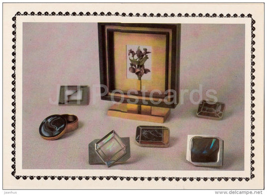 panel Autumn Bouquet Oval Casket - brooch Canyon - Modern art of Russian Jewelers - 1985 - Russia USSR - unused - JH Postcards