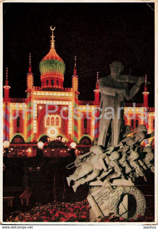 Copenhagen - Tivoli - Nimb restaurant - monument to composer H C Lumbye - 1960 - Denmark - used - JH Postcards