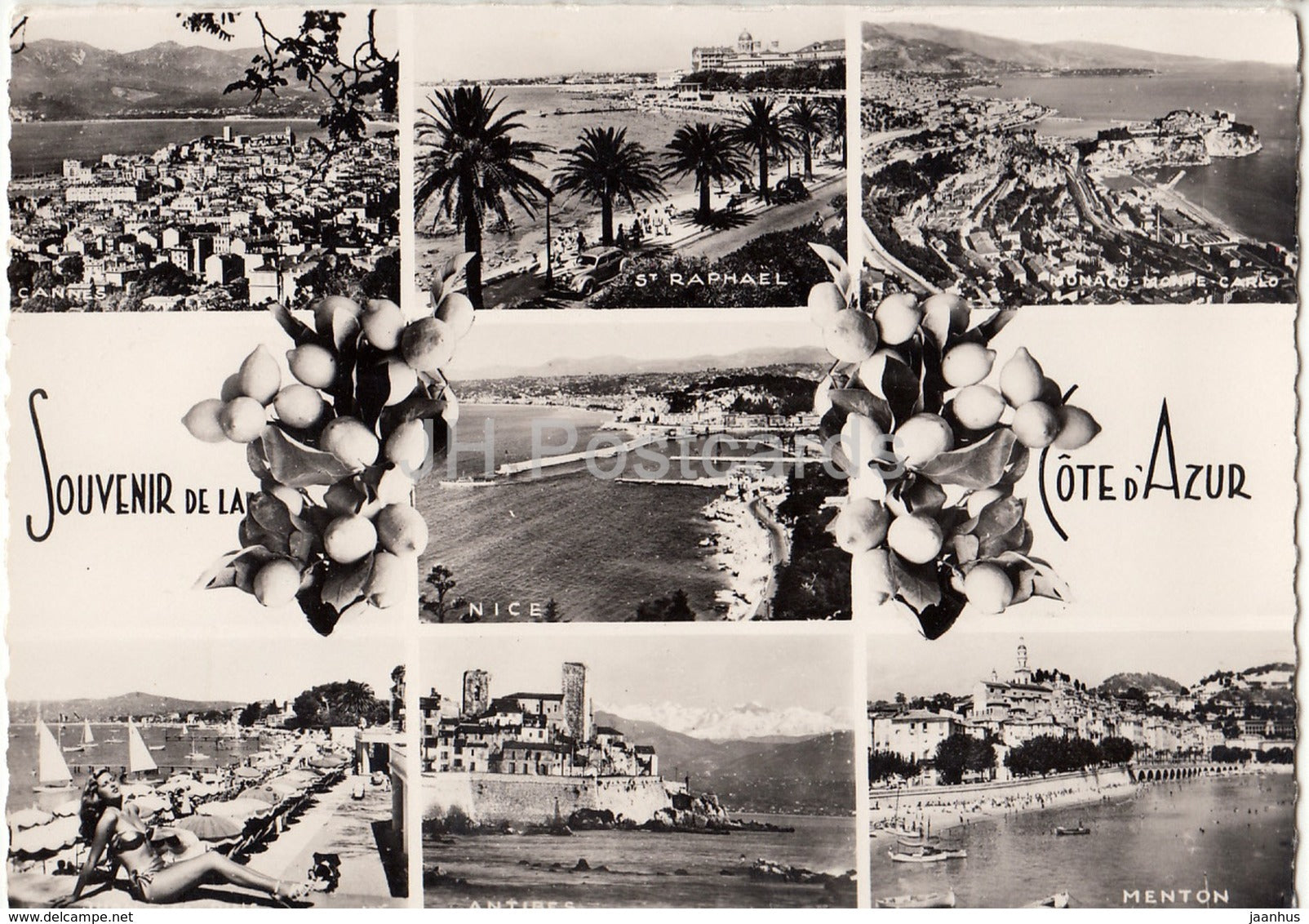 Souvenir de La Cote d'Azur - Cannes - St. Raphael - Monaco - Nice - Menton - 9017 - France - 1958 - unused - JH Postcards
