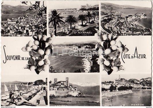 Souvenir de La Cote d'Azur - Cannes - St. Raphael - Monaco - Nice - Menton - 9017 - France - 1958 - unused - JH Postcards