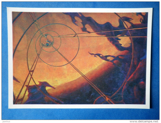 illustration by A. Sokolov - On Mars Satellite - space - Russia USSR - 1973 - unused - JH Postcards