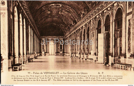 Palais de Versailles - La Galerie des Glaces - 99 - old postcard - France - unused - JH Postcards