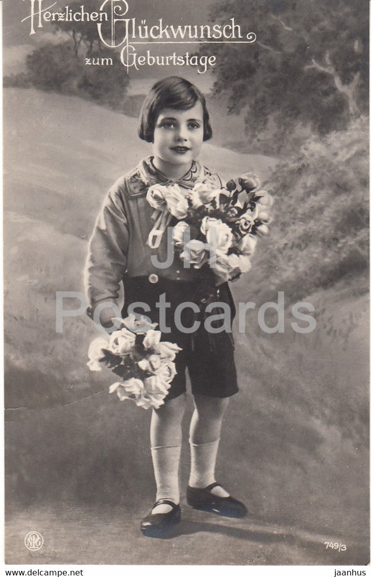 Birthday Greeting Card - Herzlichen Gluckwunsch zum Geburtstage - girl - NPG 749/3 - old postcard - Germany - used - JH Postcards