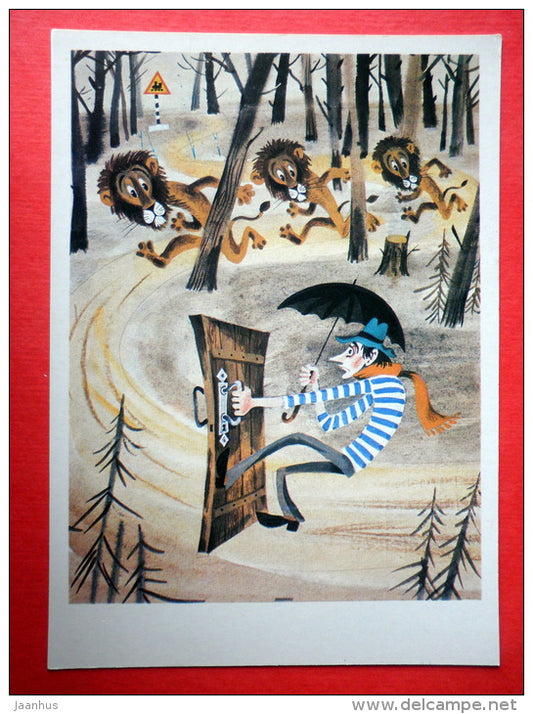 illustration by M. Belomlinsky - Sailor Slip and Lions by S. Saharnov - 1984 - Russia USSR - unused - JH Postcards