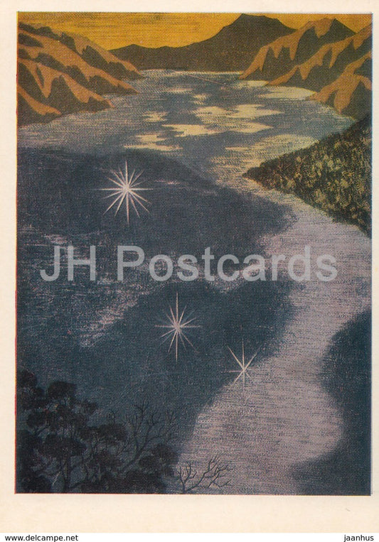painting by Fumio Kitaoka - Mountain Lake , 1973 - Japanese art - 1974 - Russia USSR - unused - JH Postcards