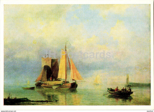 painting by Hermanus Koekkoek - Marina - sailing ship - boat - Dutch Art - 1989 - Russia USSR - unused - JH Postcards