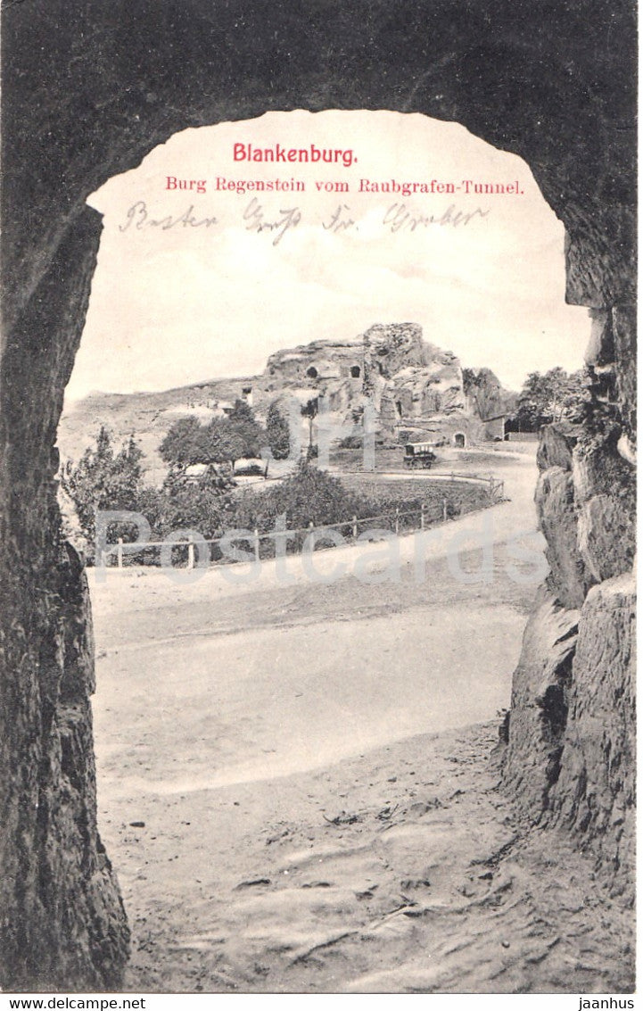 Blankenburg - Burg Regenstein vom Raubgrafen Tunnel - Neue Eisenbahnlinien - old postcard - 1908 - Germany - used - JH Postcards