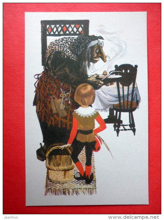 illustration by G. Novozhilov - witch - Dwarf Nose - Fairy Tale by W. Hauff - 1973 - Russia USSR - unused - JH Postcards
