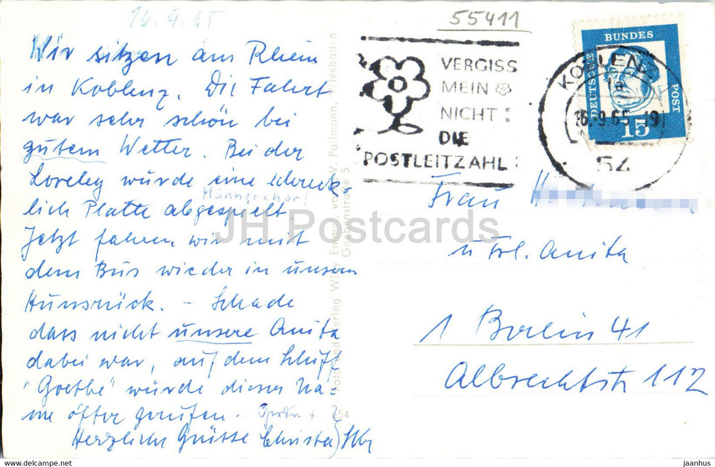 Bingen mit Bingerbruck - Mauseturm - Ruine Ehrenfels und Niederwalddenkmal - old postcard - 1965 - Germany - used