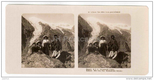 Route militaire Grousine - glacier de Dewdorak - Caucasus - Georgia - stereo photo - stereoscopique - old photo - JH Postcards