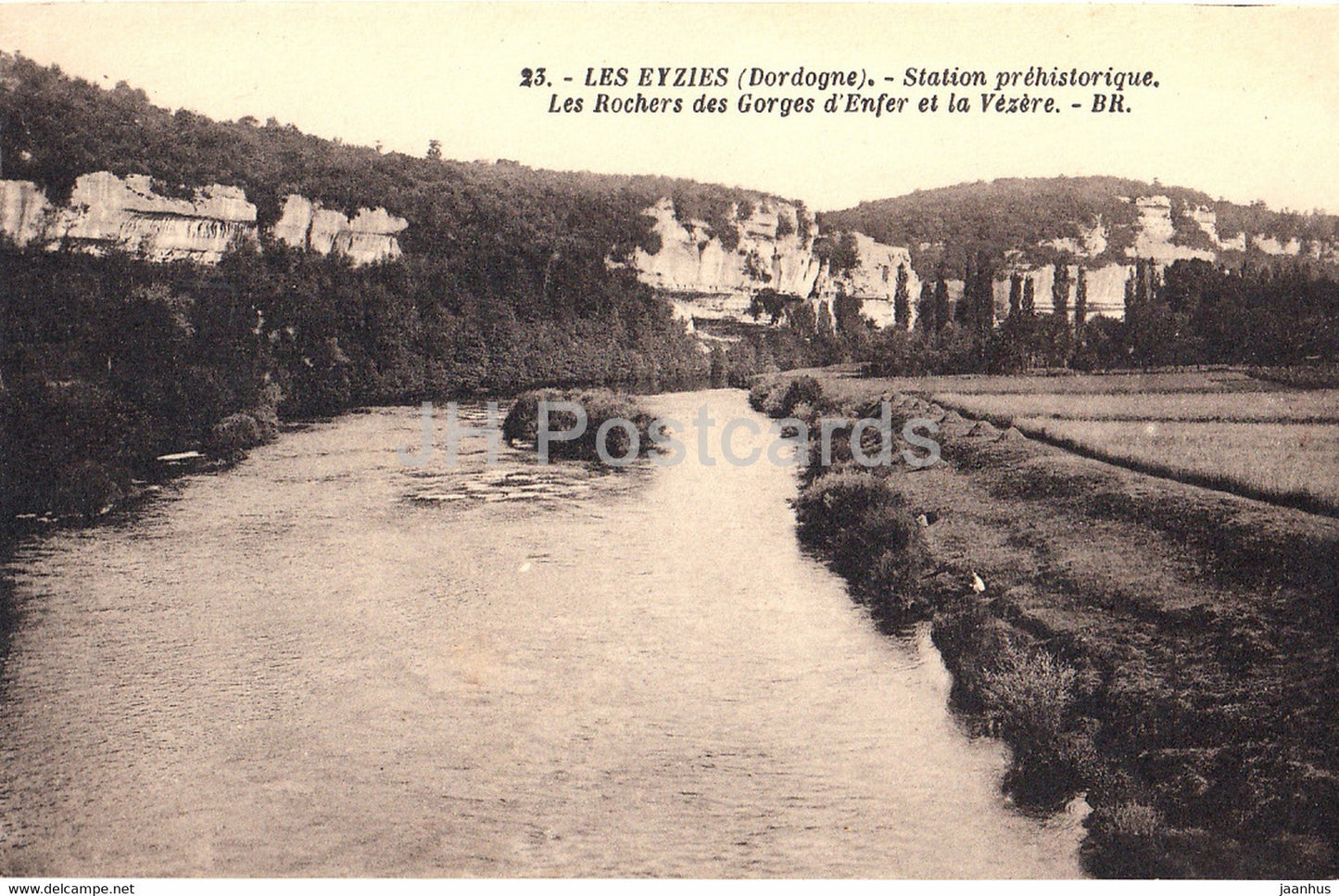 Les Eyzies - Station prehisorique - Les Rochers des Gorges d'Enfer et la Vezere - 23 - old postcard - France - unused - JH Postcards