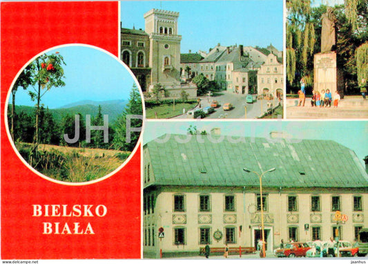 Bielsko Biala - Stare Miasto - Pomnik Adama Mickiewicza - zabytkowa kamienica - old town - multiview - Poland - used - JH Postcards