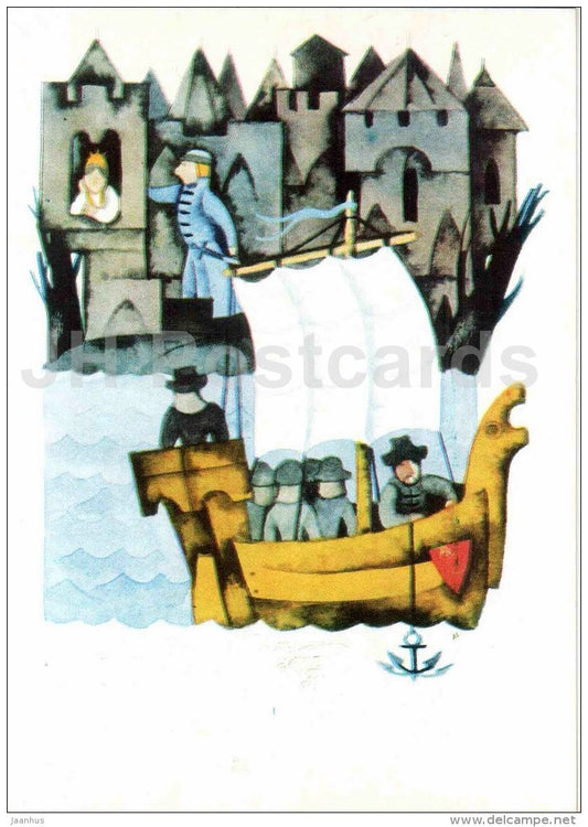 sailing boat - Wonderful Berries - russian fairy tale - 1977 - Russia USSR - unused - JH Postcards