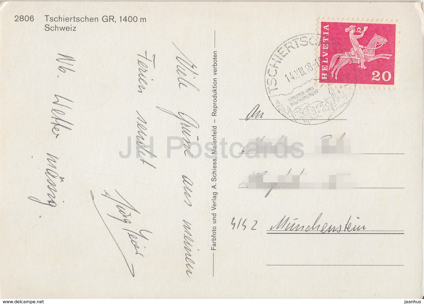 Tschiertschen GR 1400 m - 1968 - Suisse - occasion