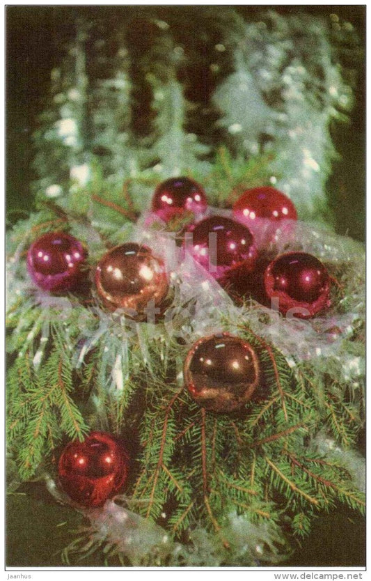 New Year greeting Card - 1 - decorations - 1973 - Estonia USSR - used - JH Postcards