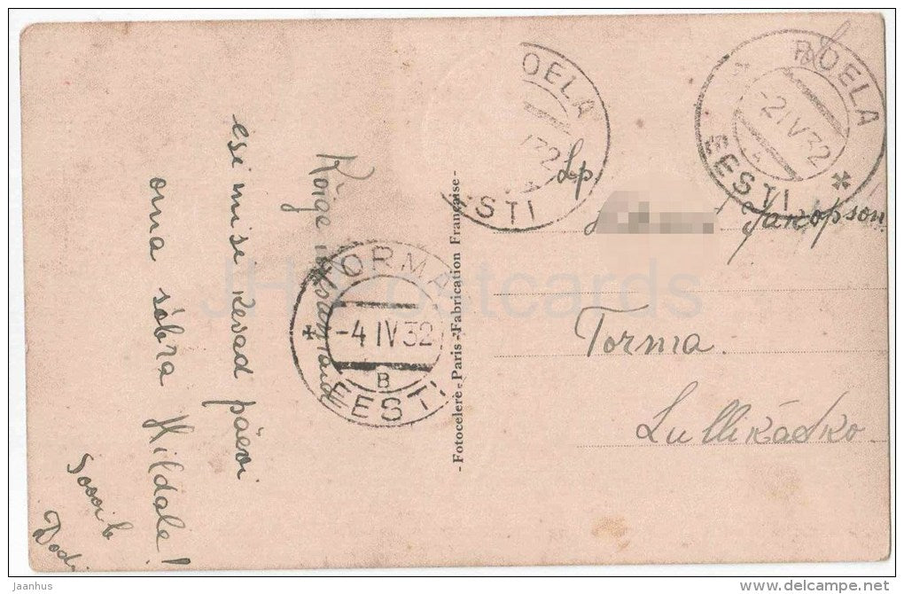 woman - Fotocelere 141/2 - circulated in Estonia 1932 Roela Torma - JH Postcards