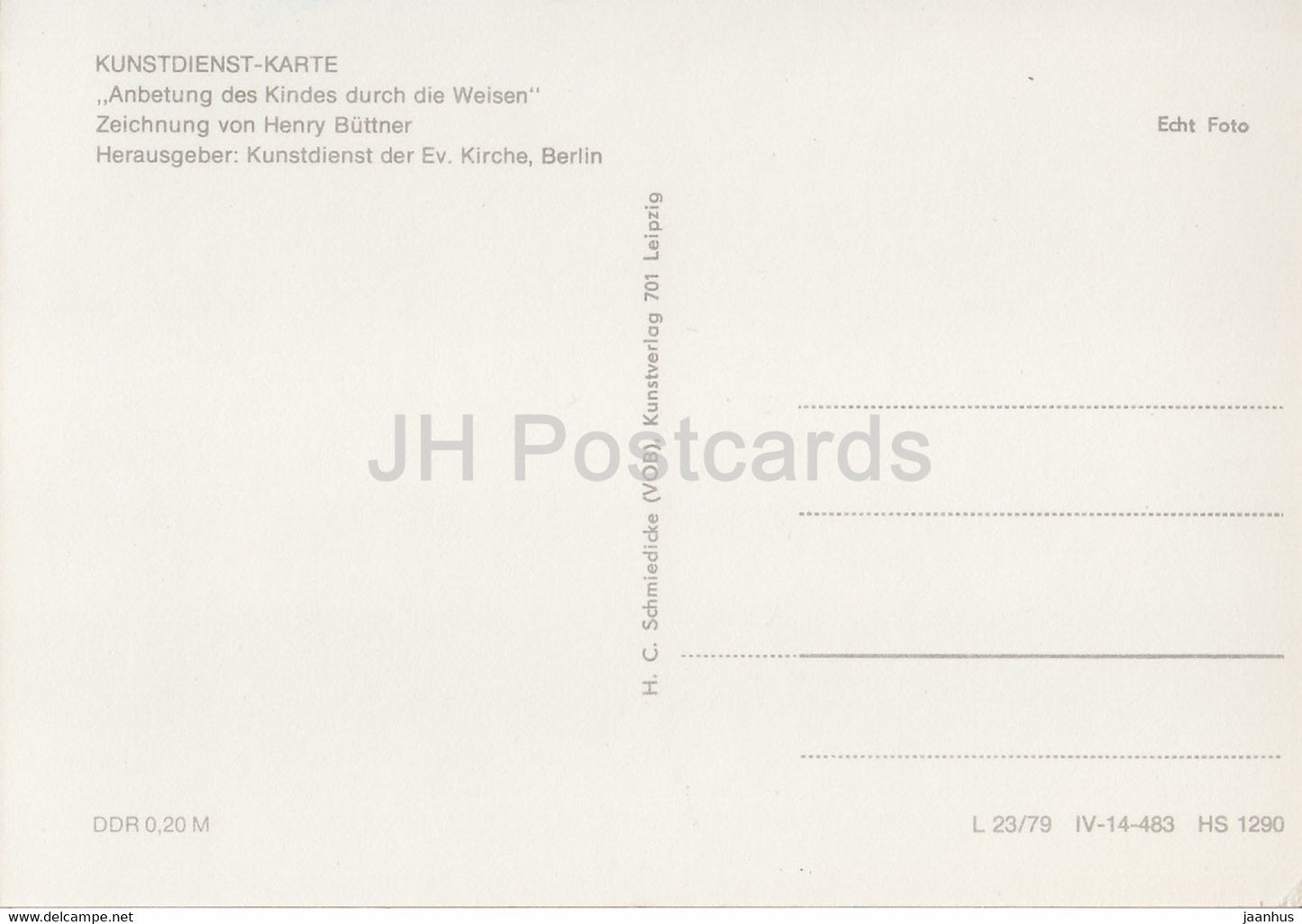 Drawing by Henry Buttner - Anbetung des Kindes durch die Weisen - German art - Germany DDR - unused