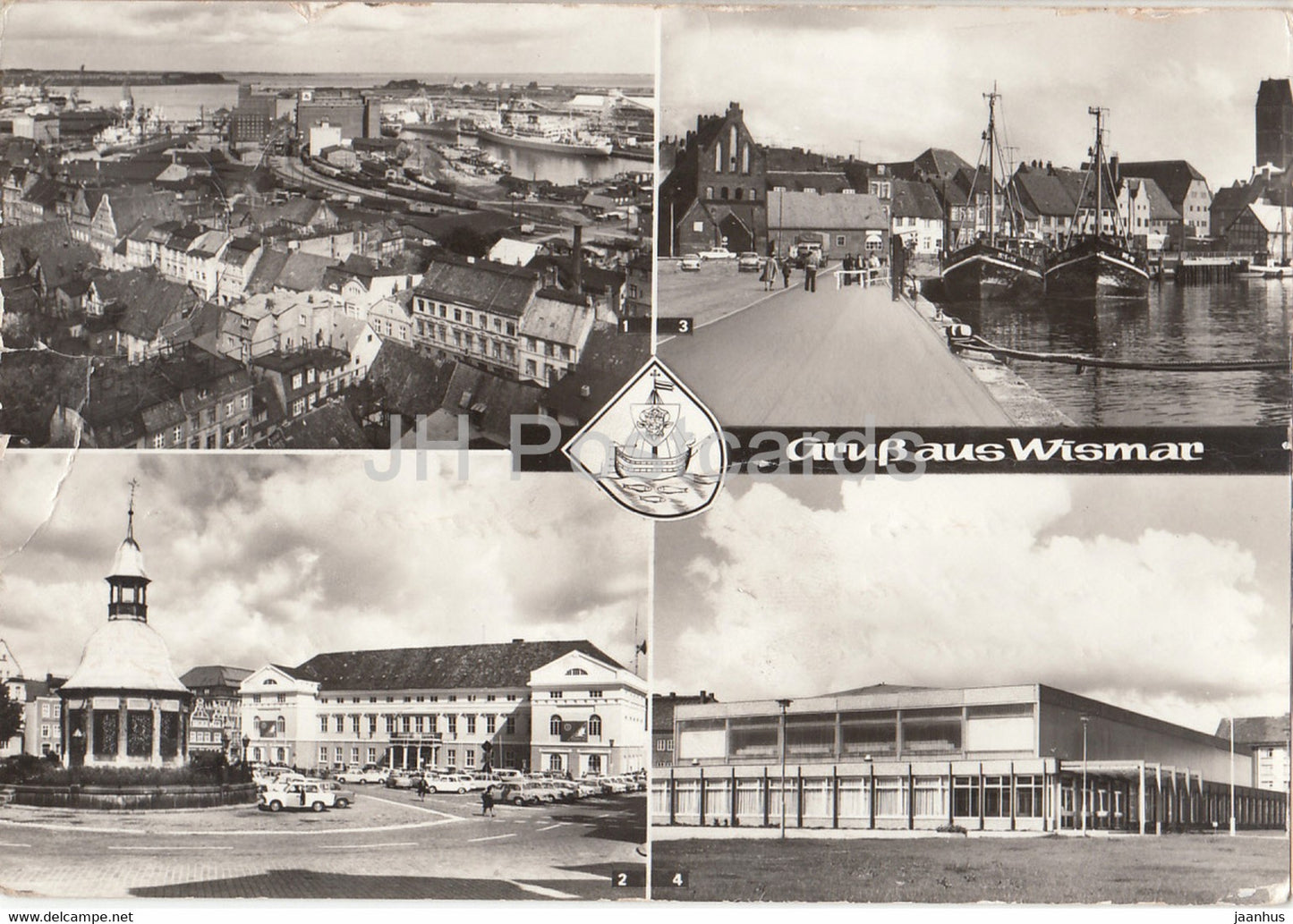 Gruss aus Wismar - Hafen - Markt - Rathaus - Sport und Kongresshalle - 1976 - Germany DDR - used - JH Postcards