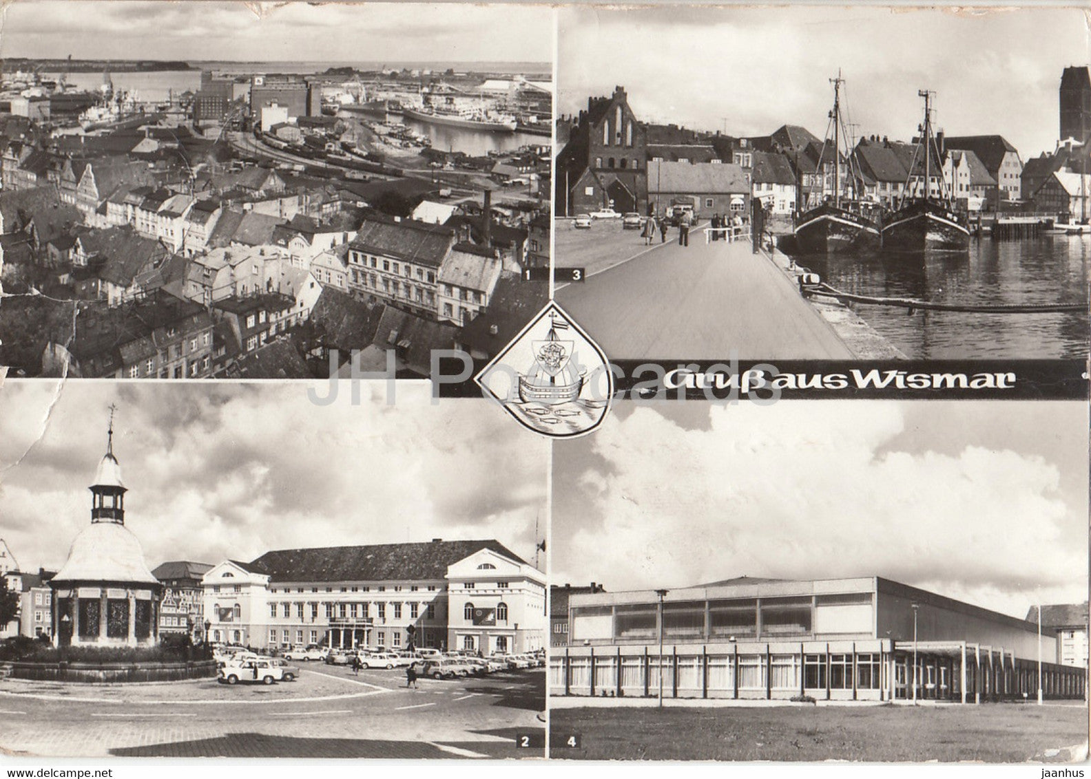 Gruss aus Wismar - Hafen - Markt - Rathaus - Sport und Kongresshalle - 1976 - Germany DDR - used - JH Postcards