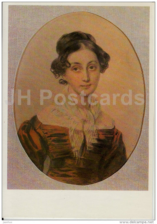 painting by P. Sokolov - Portrait of A. Olenina - woman - Russian art - 1984 - Russia USSR - unused - JH Postcards