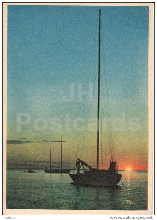 Võrtsjärv lake in the evening - sailing boat - 1957 - Estonia USSR - unused - JH Postcards