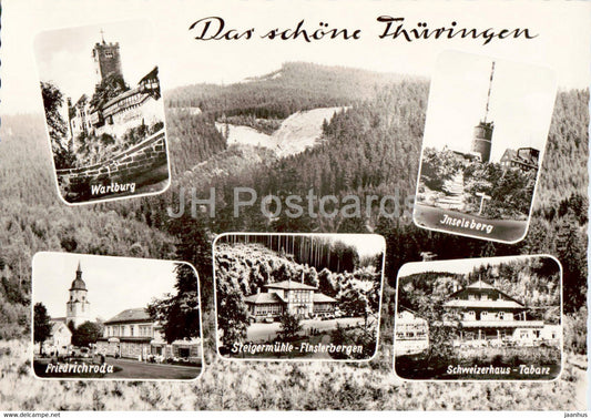 Das schone Thuringen - Wartburg - Inselsberg - Friedrichroda - Schweizerhaus - old postcard - Germany DDR - used - JH Postcards
