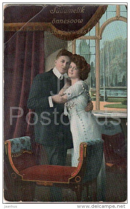 woman and man - couple - 637/II - circulated in Imperial Russia Estonia 1912 - JH Postcards