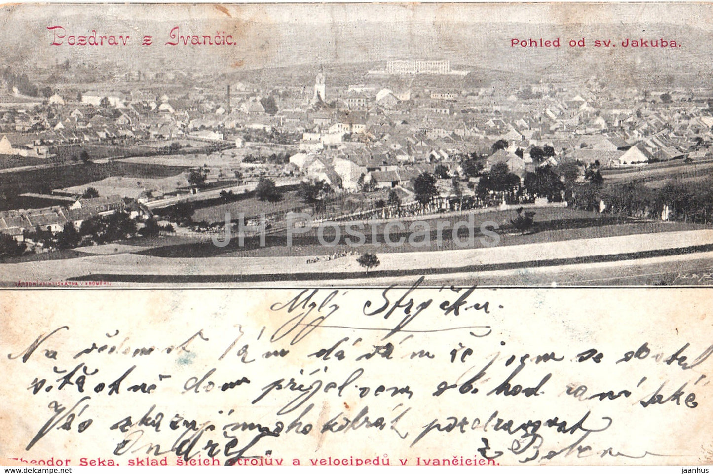 Pozdrav z Ivancic - Ivancice - Pohled od sv Jakuba - old postcard - Czech Republic - used - JH Postcards