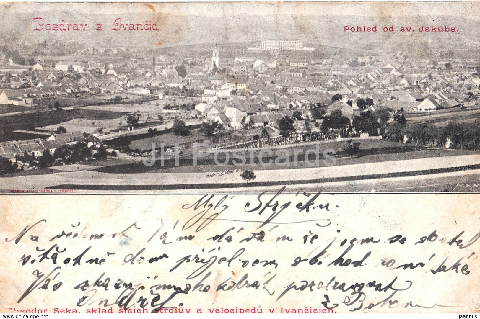 Pozdrav z Ivancic - Ivancice - Pohled od sv Jakuba - old postcard - Czech Republic - used - JH Postcards