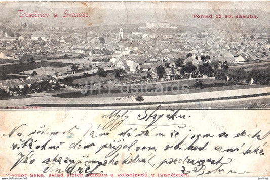 Pozdrav z Ivancic - Ivancice - Pohled od sv Jakuba - old postcard - Czech Republic - used - JH Postcards