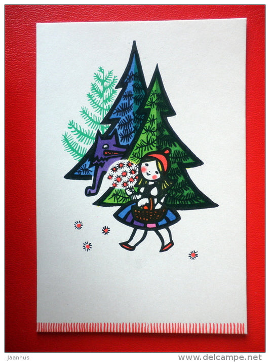 illustration by A. Skliutaskaite - Red Riding Hood - girl - wolf - 1967 - Russia USSR - unused - JH Postcards