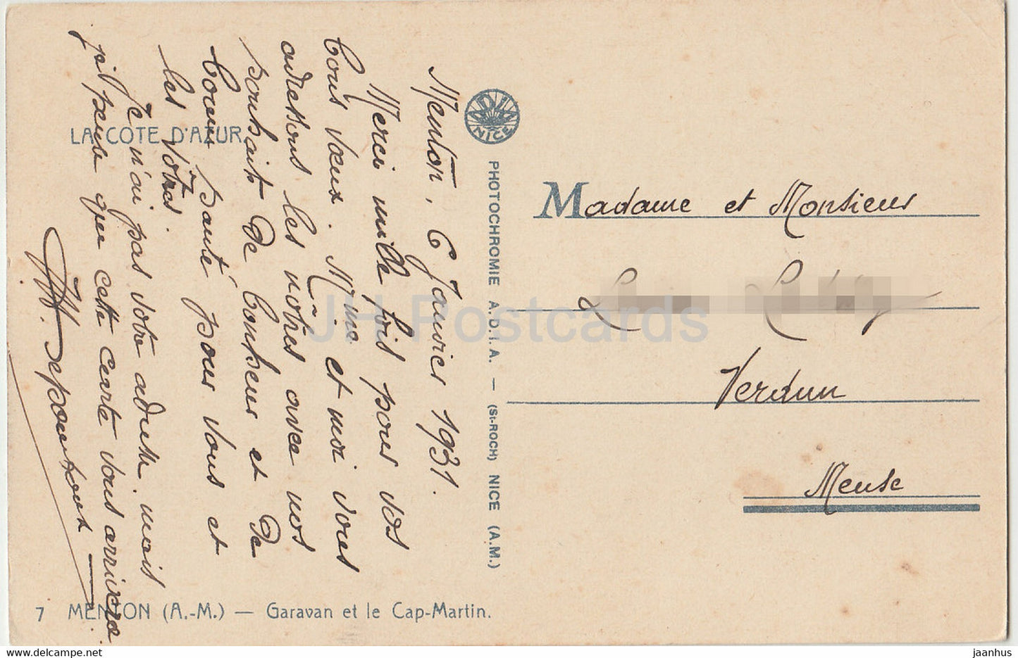 Menton - Garavan et le Cap Martin - 7 - alte Postkarte - 1931 - Frankreich - gebraucht