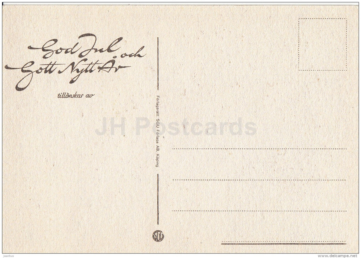 Christmas Greeting Card - sledge - houses - winter - Sweden - unused - JH Postcards