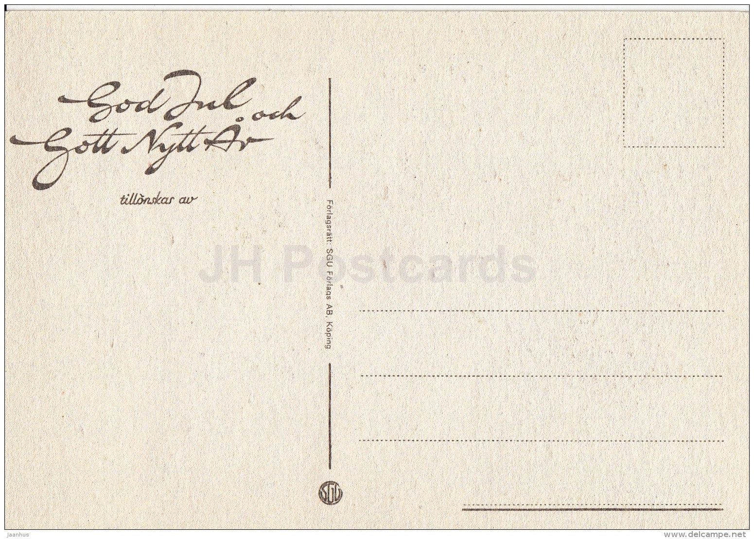 Christmas Greeting Card - sledge - houses - winter - Sweden - unused - JH Postcards