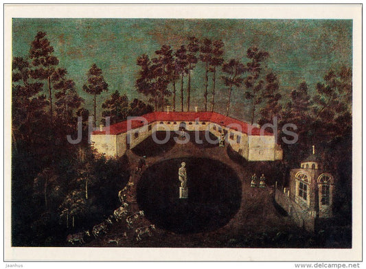 painting by Villain Artist - Barnyard in Arkhangelskoye - Russian art - Russia USSR - 1980 - unused - JH Postcards