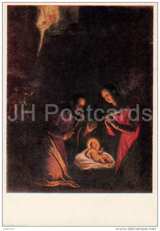 painting by Unknown Artist - The Birth of Jesus - Italian art - Russia USSR - 1979 - unused - JH Postcards