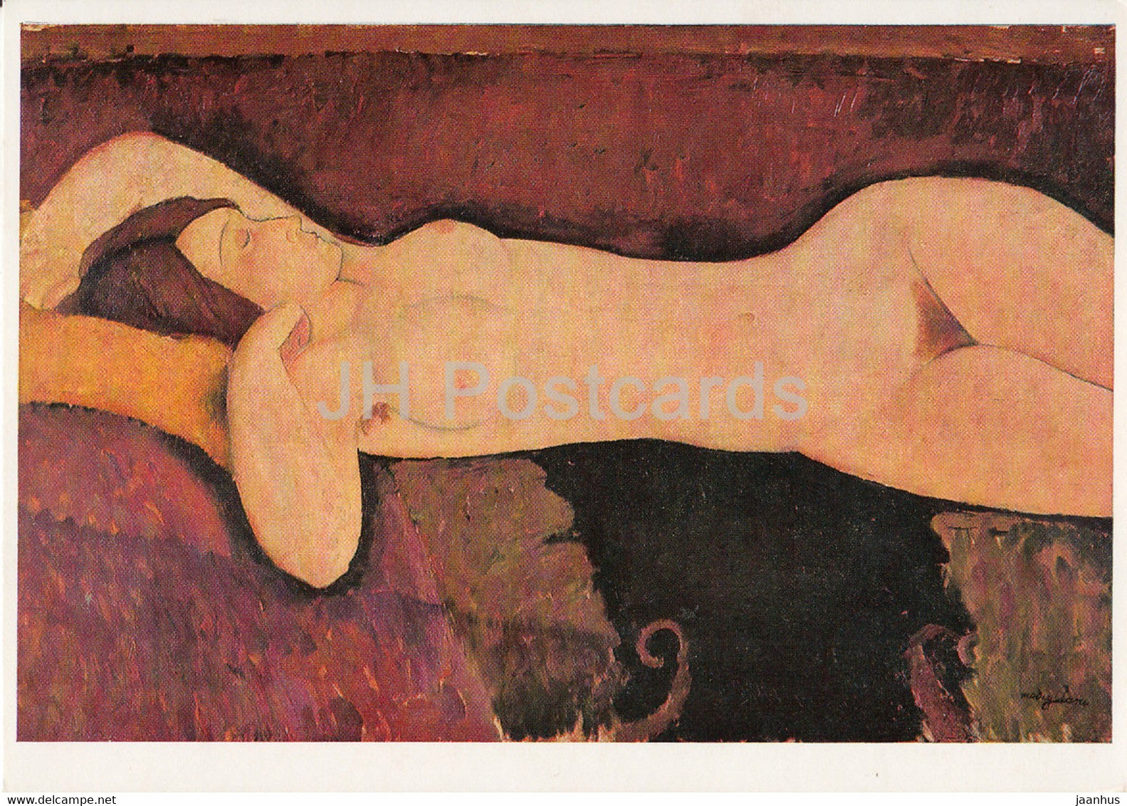 painting by Amadeo Modigliani - Liegende - naked woman - nude - Italian art - Germany DDR - unused - JH Postcards