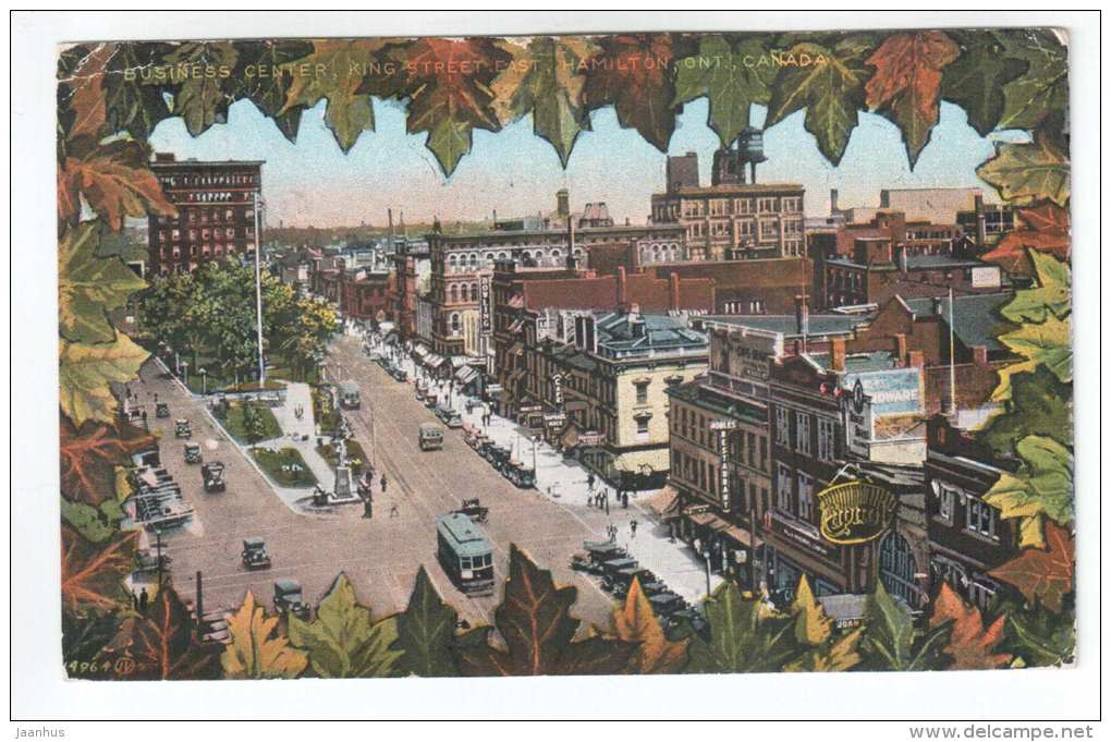 Business Center , King Street East , Hamilton Ontario - tram - old cars - 14964 - sent to Estonia 1932 - Canada - used - JH Postcards