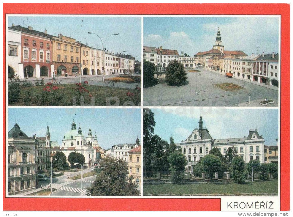 Kromeriz - square - town views - architecture - Czechoslovakia - Czech - used 1992 - JH Postcards