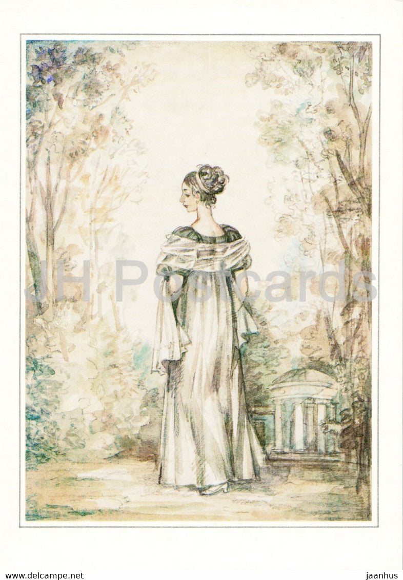 Russian writer Alexander Pushkin - Ekaterina Bakunina - illustration - 1984 - Russia USSR - unused - JH Postcards