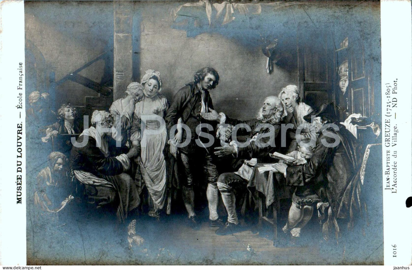 painting by Jean Baptiste Greuze - L'Accordee du Village - Louvre - French art - 1016 - old postcard - France - unused - JH Postcards