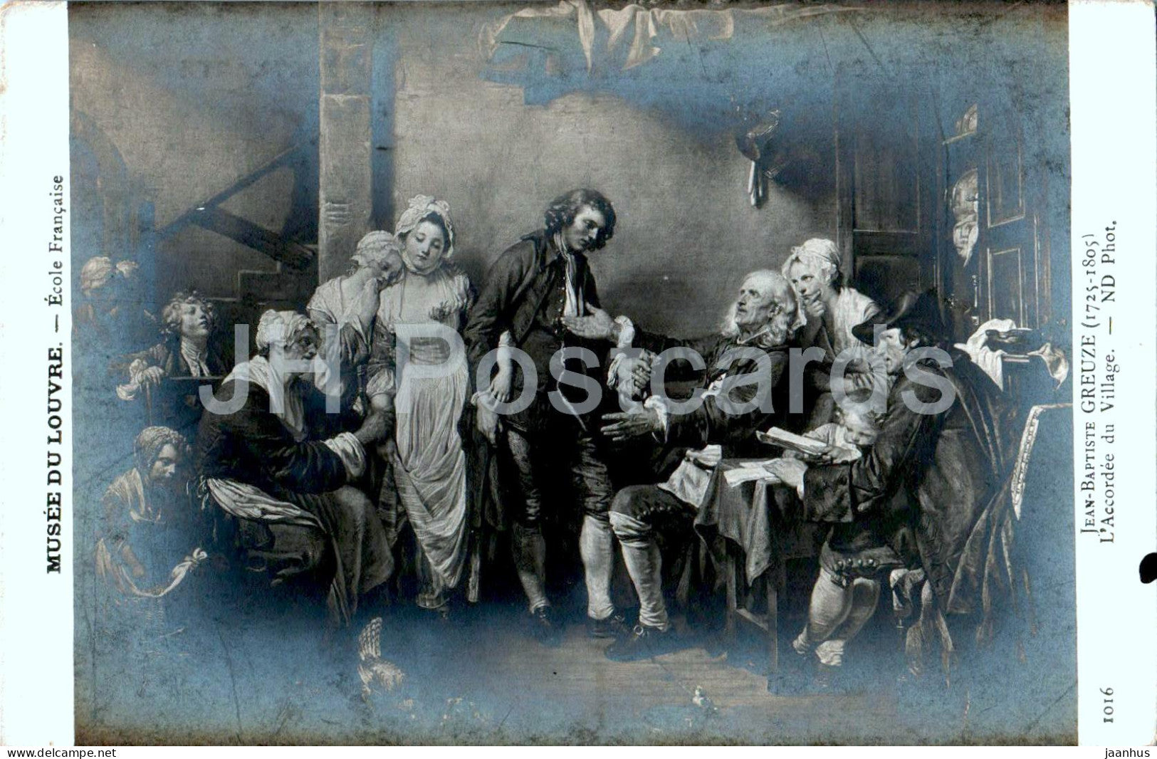 painting by Jean Baptiste Greuze - L'Accordee du Village - Louvre - French art - 1016 - old postcard - France - unused - JH Postcards