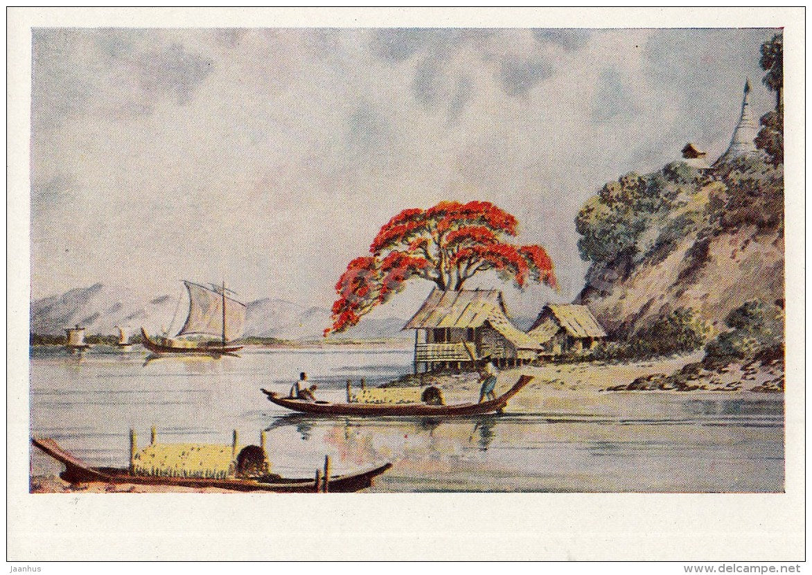 painting by Ba San - Lake Inli - Burmese Art - 1964 - Russia USSR - unused - JH Postcards