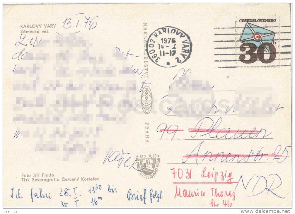 Karlovy Vary - Karlsbad - spa - Castle Tower - Czechoslovakia - Czech - used 1976 - JH Postcards