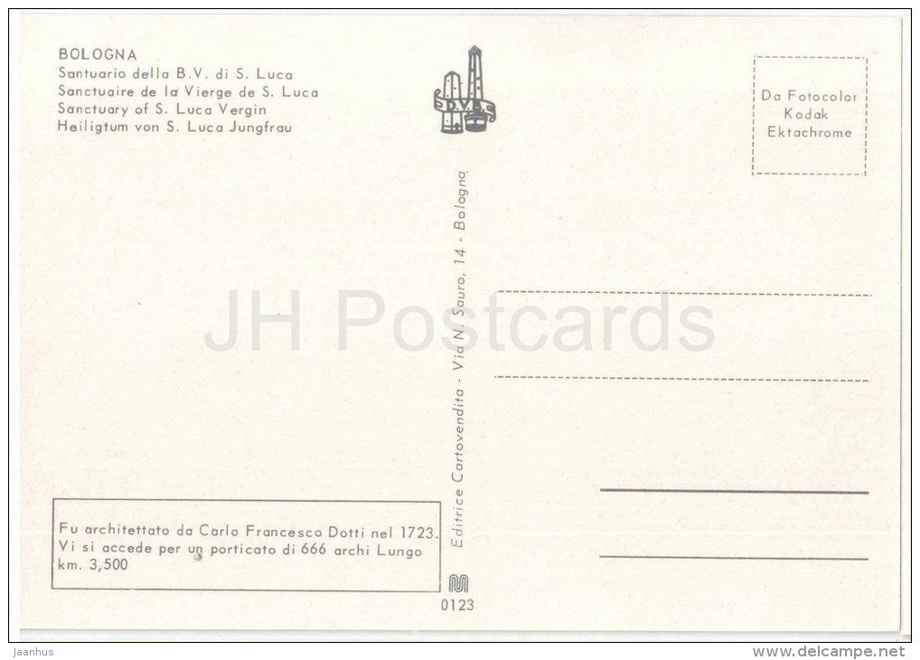 Santuario della B.V. di S. Luca - sanctuary - Bologna - Emilia-Romagna - 0123 - Italia - Italy - unused - JH Postcards