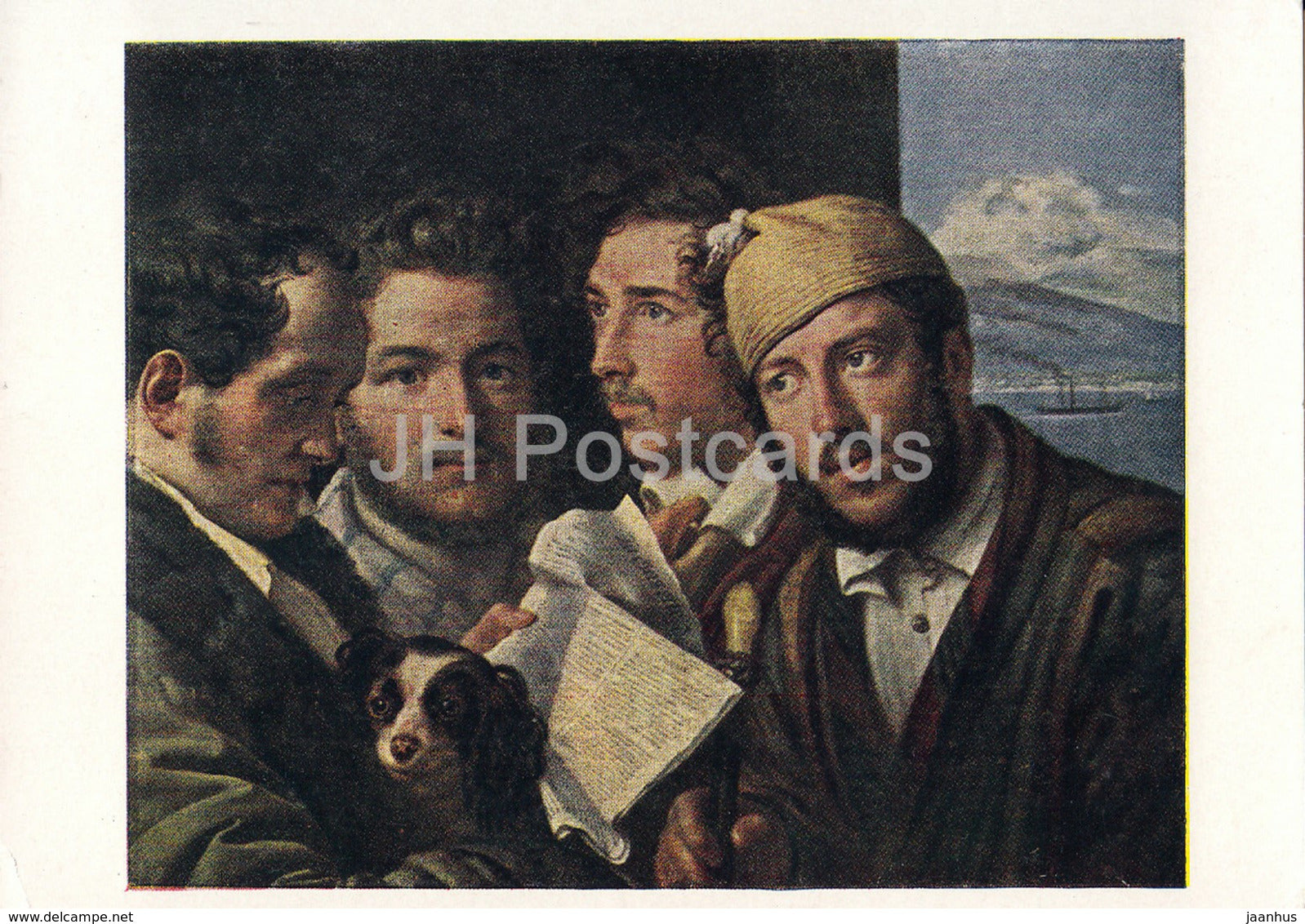 painting by O. Kiprensky - Reading Newspaper in Naples Napoli - dog - Russian art - 1963 - Russia USSR - unused - JH Postcards