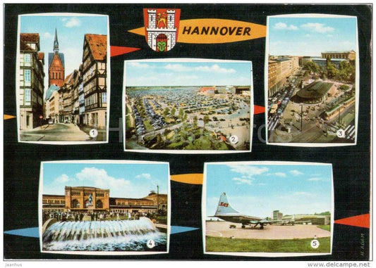 Kramerstrasse und Marktkirche - Messegelände - Am Kröpcke - Hauptbahnhof - Flughafen - Hannover - Germany - unused - JH Postcards
